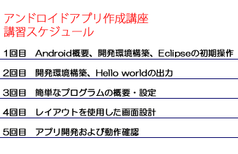 アンドロイドアプリ作成講座講習スケジュール
